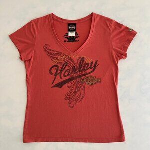 Harley Davidson Port Charlotte FL Women's Red Graphic Short Sleeve Tee Shirt